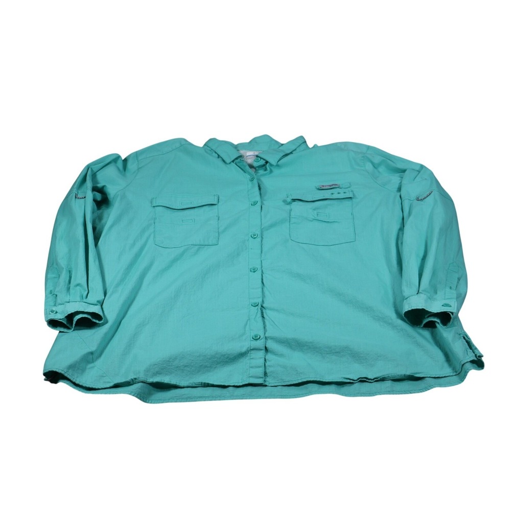 Columbia PFG Fishing Shirt Mens 3X Green Nylon PFG Button Up Long Sleeve Relaxed